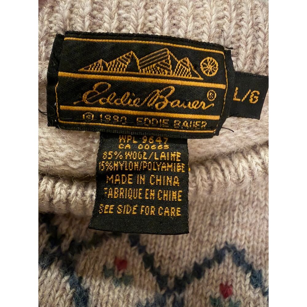 Vintage Eddie Bauer Floral Argyle Wool Lambswool Sweater Women’s L Crewneck - Picture 4 of 5